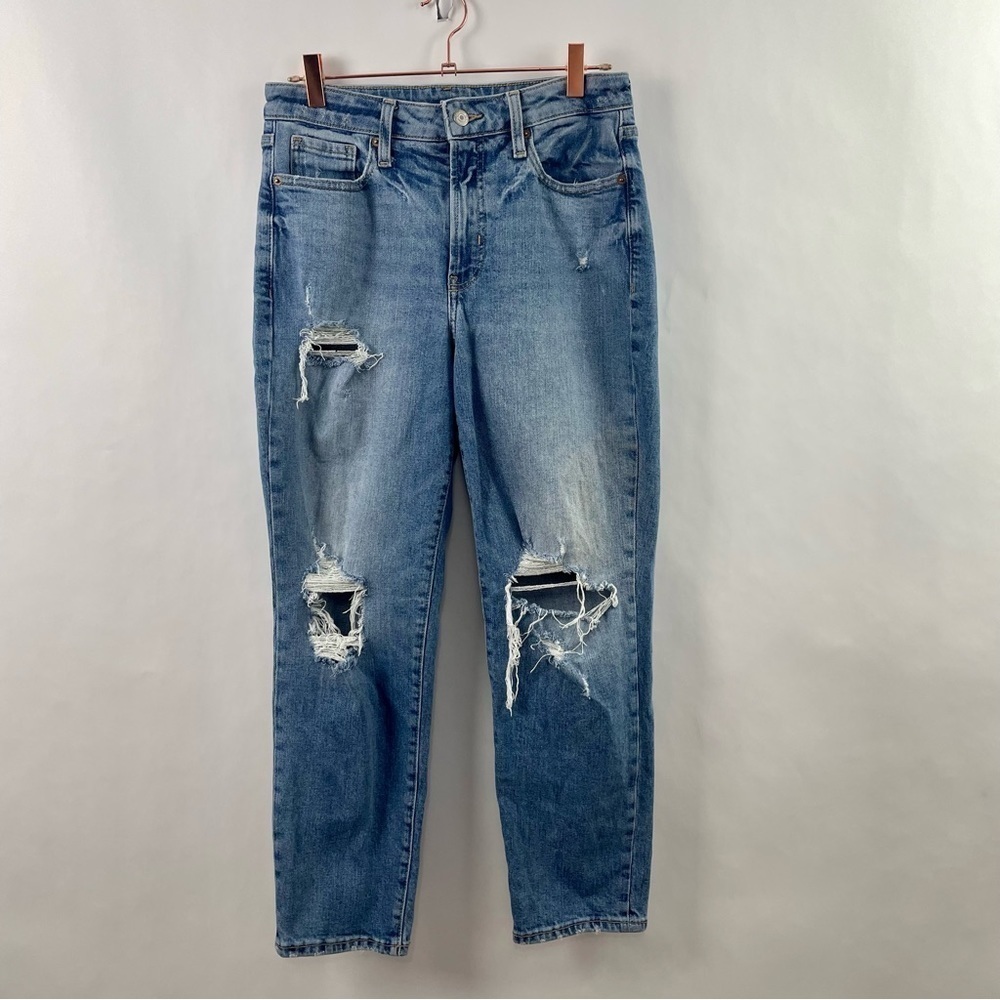 Old Navy Hi-Rise O.G.‎ Straight Jeans What a Dahlia Wash Distressed & Ripped 8